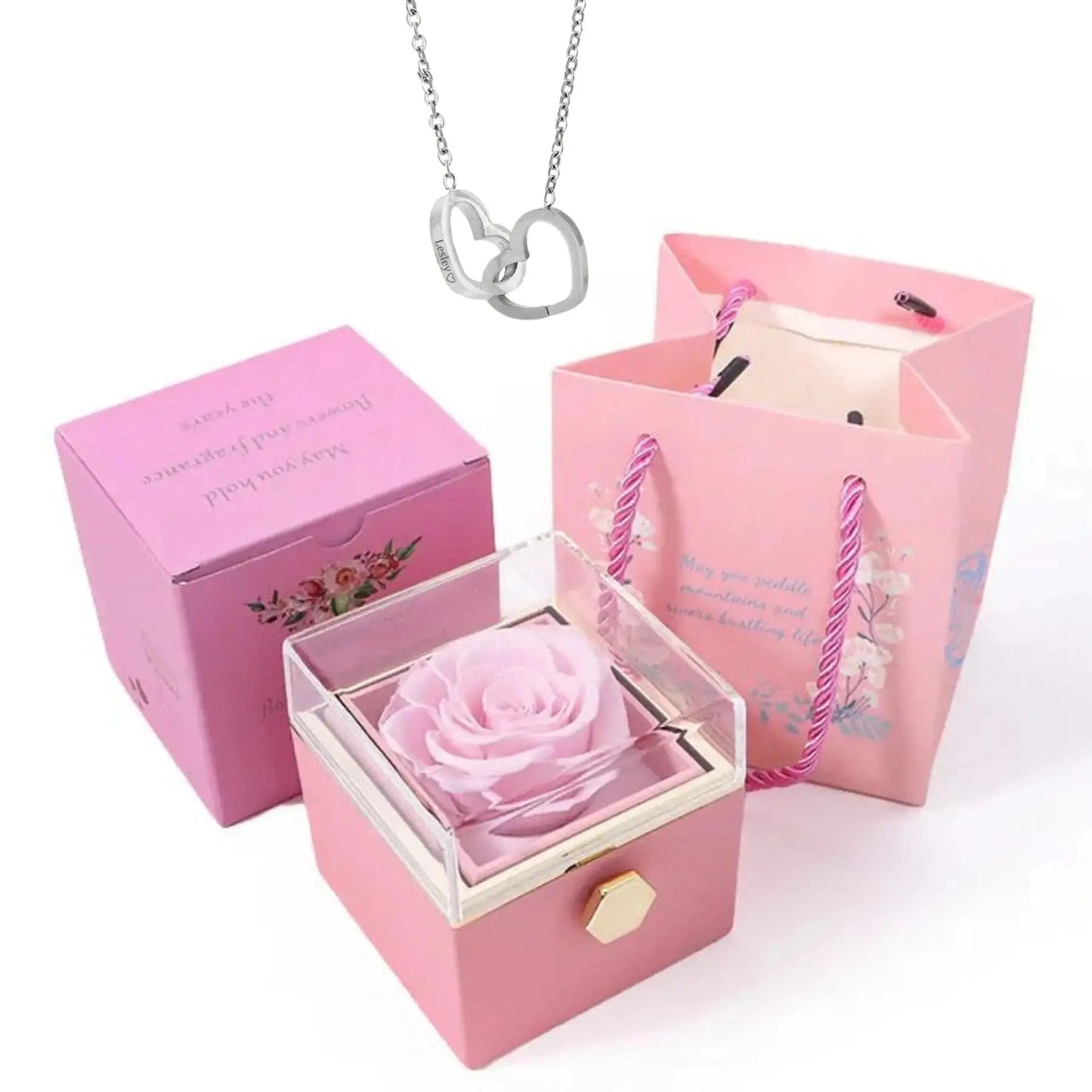 Doppelherz Kette in Rose Flower Box, 9 Modelle