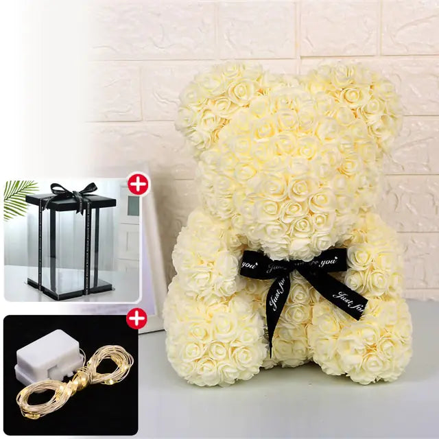 Flower Rose Teddybär 25/40cm leuchtend mit Box (verschiedene Farben)