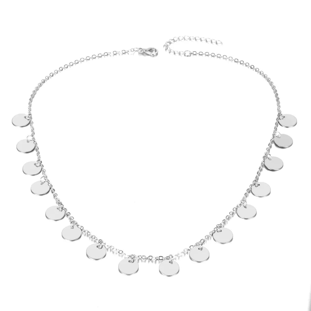 Sequins Coins Tassel Choker Necklace silver/gold