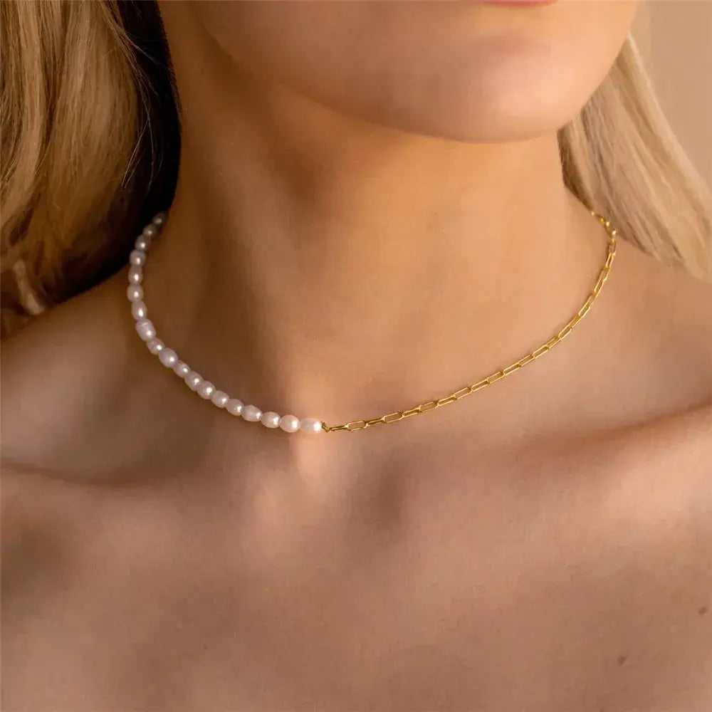 Серебряное колье 925 пробы с французским жемчугом Милле золото/серебро