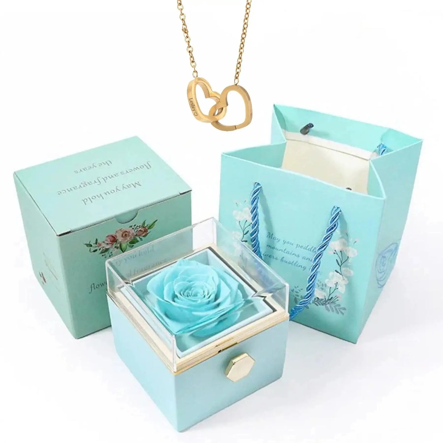 Doppelherz Kette in Rose Flower Box, 9 Modelle