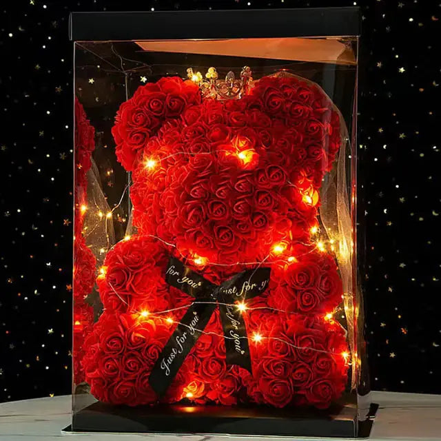 Flower Rose Teddybär 25/40cm leuchtend mit Box (verschiedene Farben)