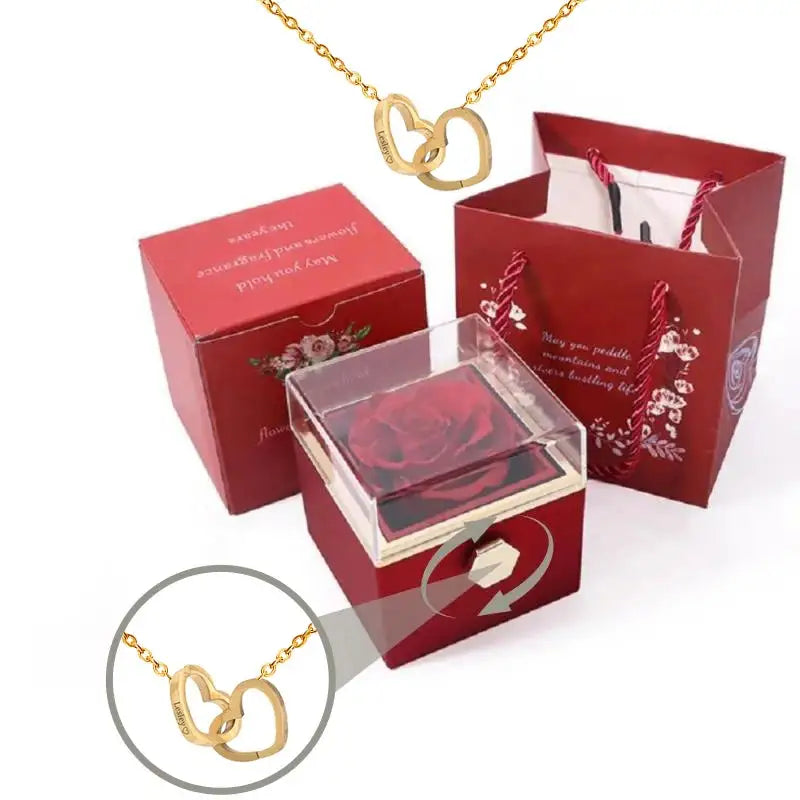Doppelherz Kette in Rose Flower Box, 9 Modelle