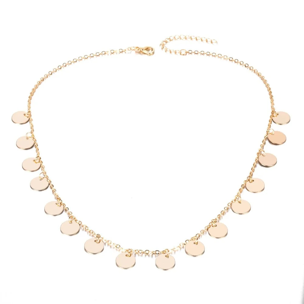 Sequins Coins Tassel Choker Necklace silver/gold
