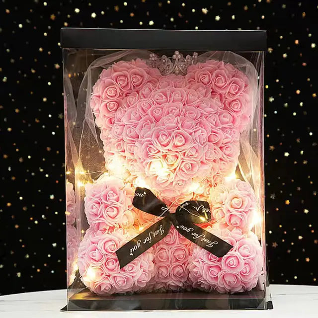 Flower Rose Teddybär 25/40cm leuchtend mit Box (verschiedene Farben)