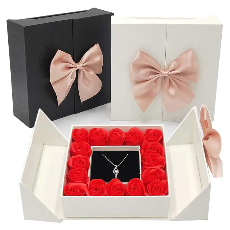 Artificial Rose Flower Gift Box mit Kette (verschiedene Designs)