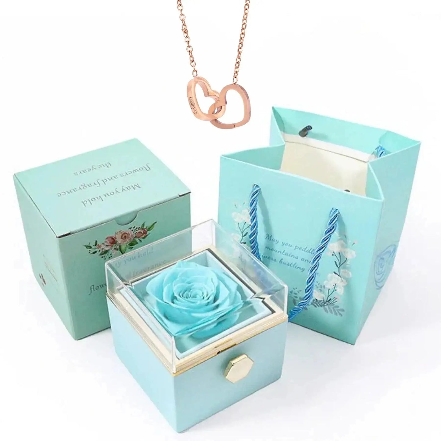 Doppelherz Kette in Rose Flower Box, 9 Modelle