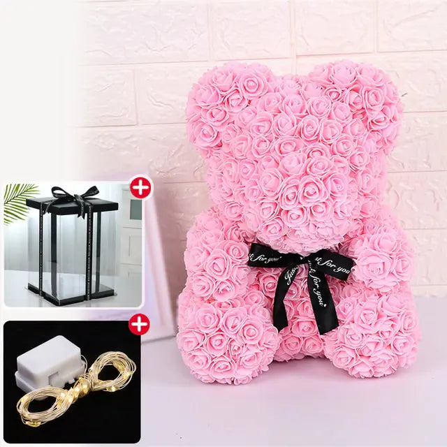 Flower Rose Teddybär 25/40cm leuchtend mit Box (verschiedene Farben)