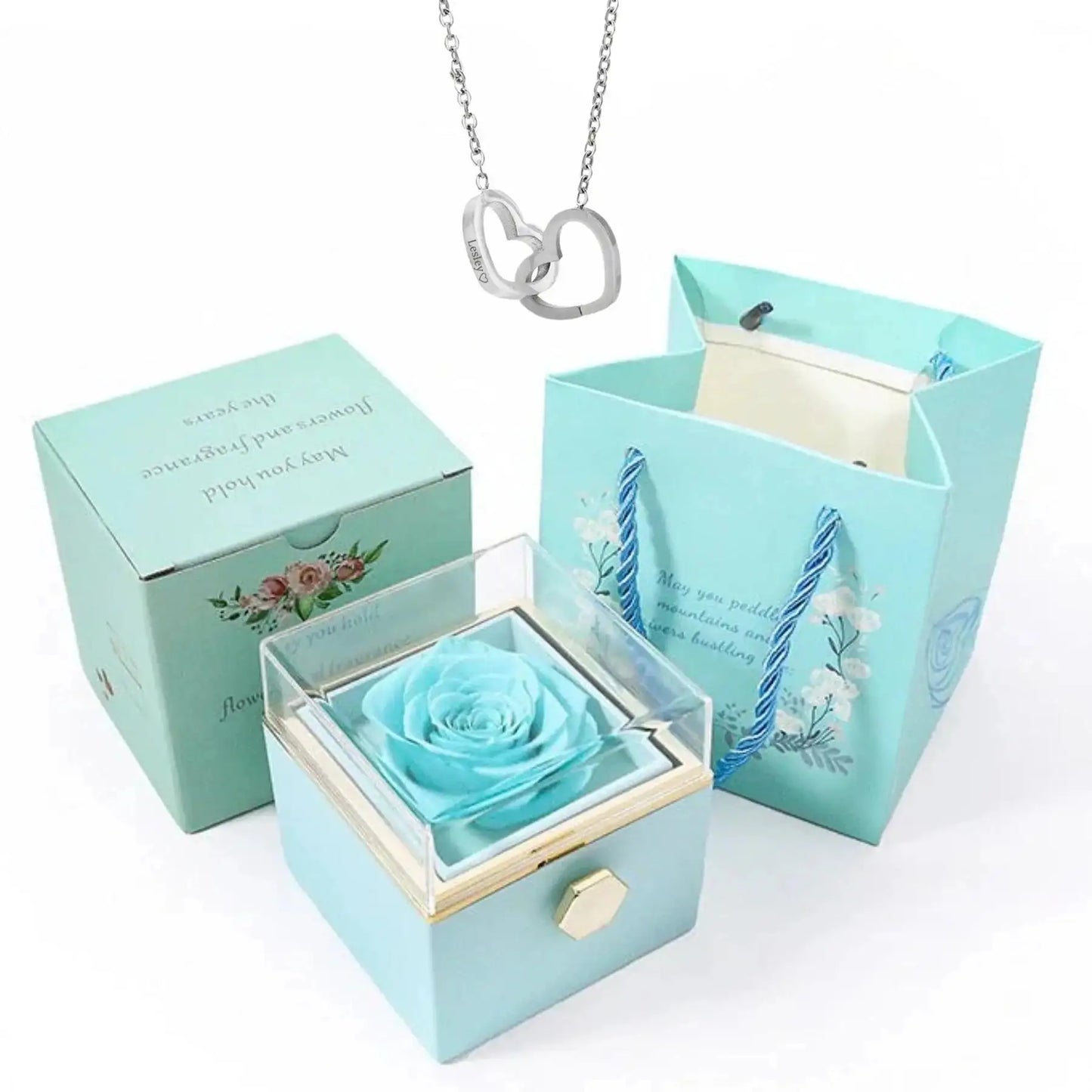 Doppelherz Kette in Rose Flower Box, 9 Modelle