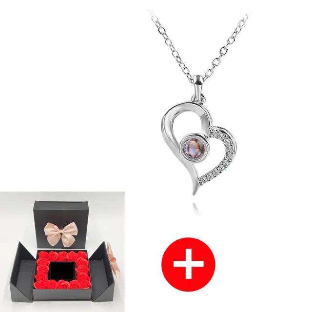 Artificial Rose Flower Gift Box mit Kette (verschiedene Designs)