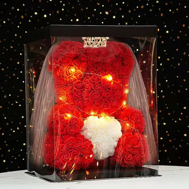 Flower Rose Teddybär 25/40cm leuchtend mit Box (verschiedene Farben)