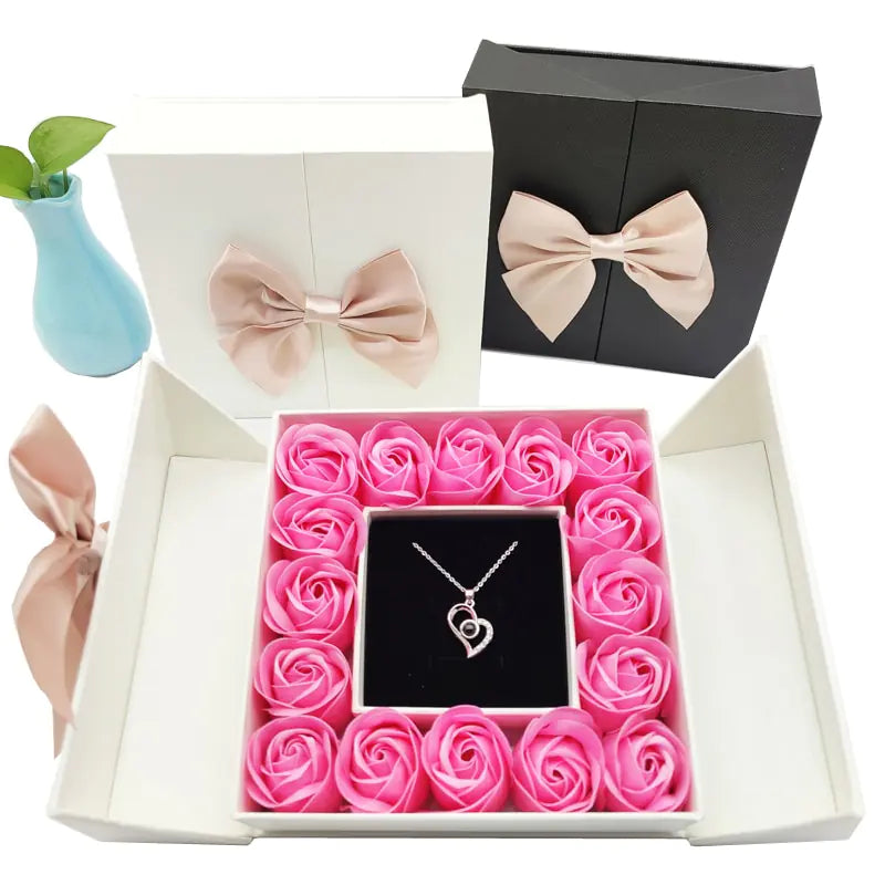 Artificial Rose Flower Gift Box mit Kette (verschiedene Designs)