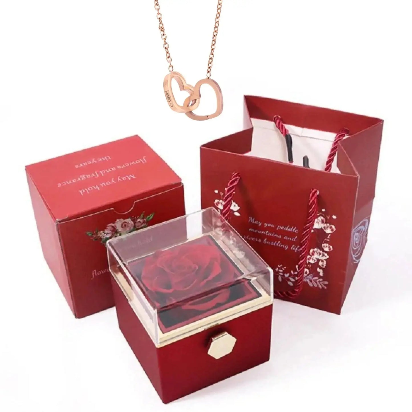 Doppelherz Kette in Rose Flower Box, 9 Modelle