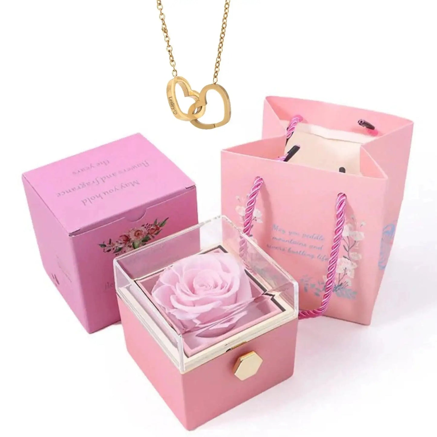 Doppelherz Kette in Rose Flower Box, 9 Modelle
