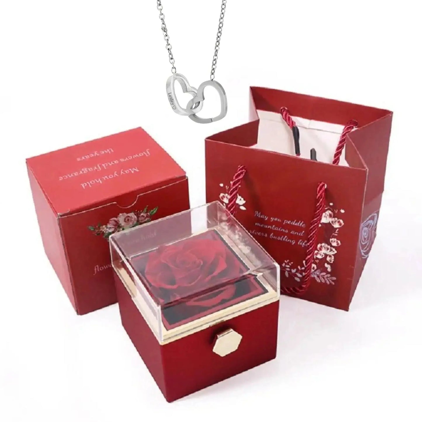 Doppelherz Kette in Rose Flower Box, 9 Modelle