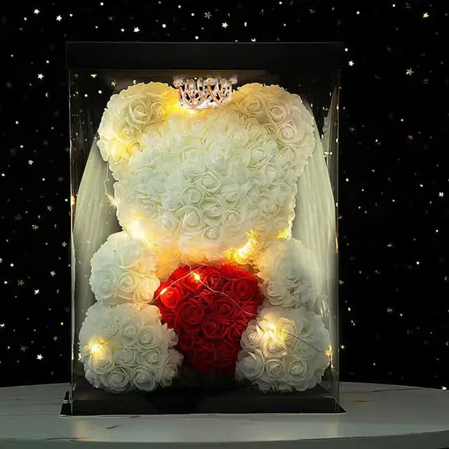 Flower Rose Teddybär 25/40cm leuchtend mit Box (verschiedene Farben)