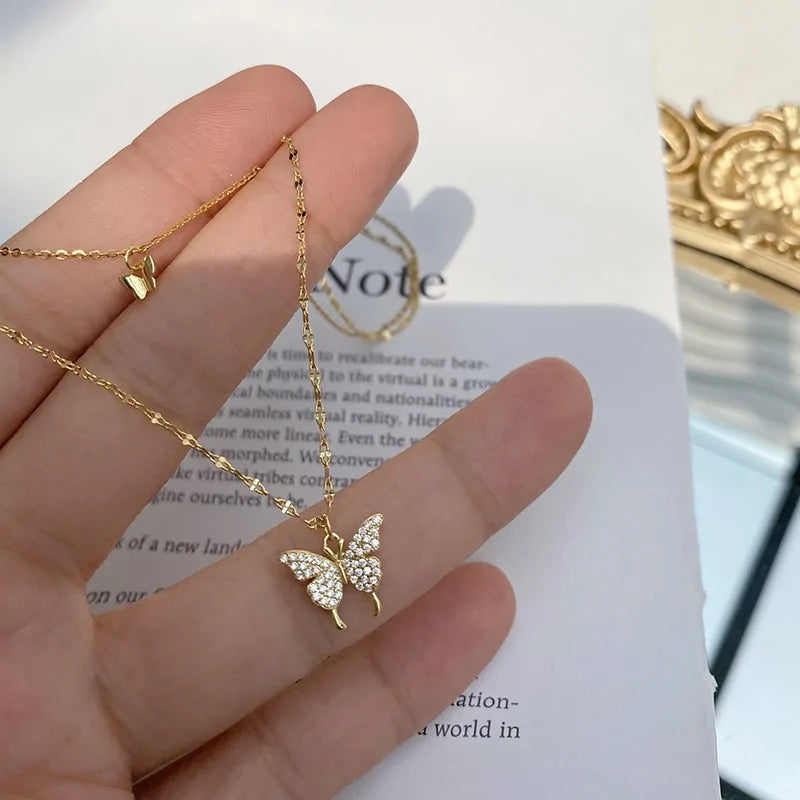 925er Silber Butterfly Necklace gold