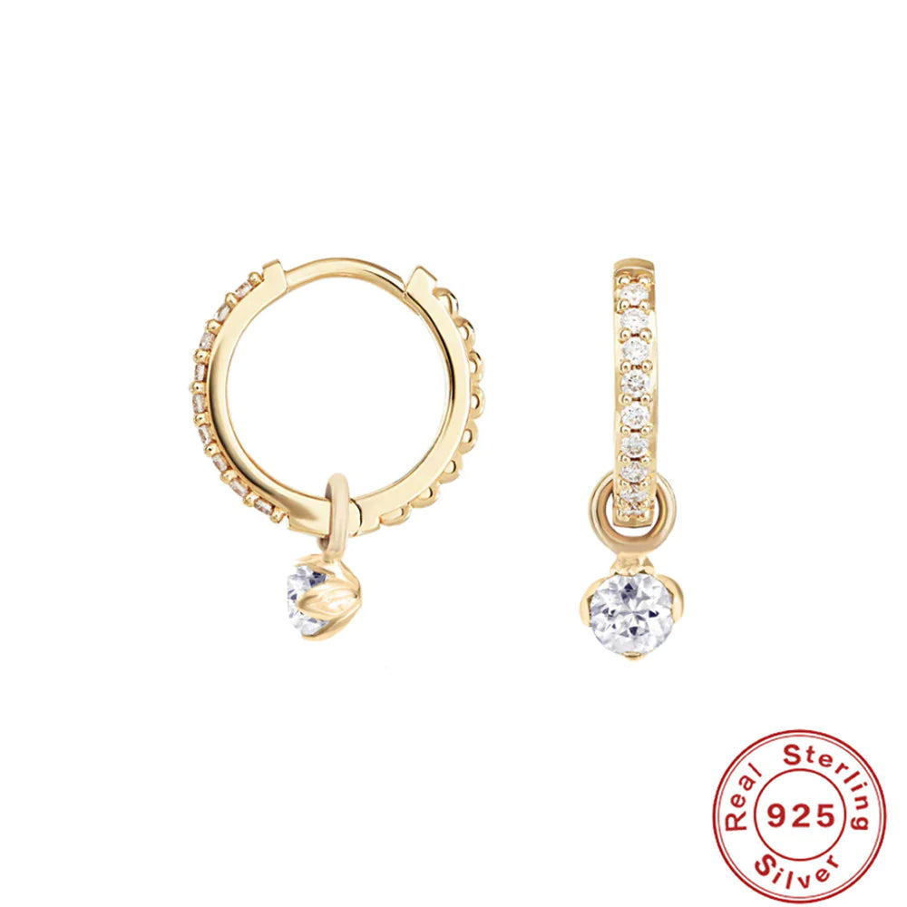 925 Silver Floral Zircon Hoop Earrings