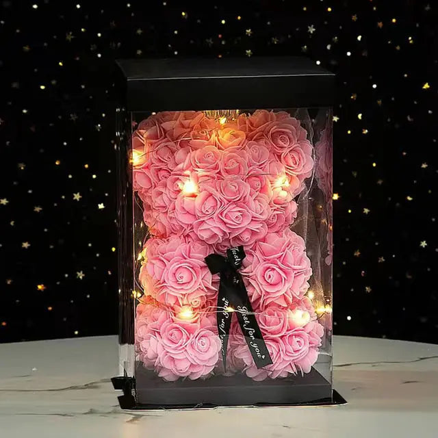 Flower Rose Teddybär 25/40cm leuchtend mit Box (verschiedene Farben)